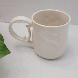 Pottery Barn Initial S Ivory Color Coffee Mug Cup Ceramic A-Z Scroll Letter